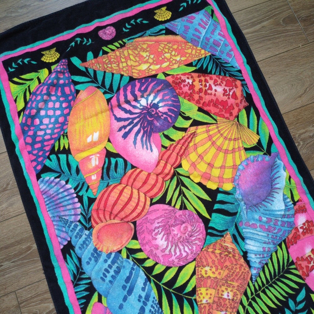 Vtg 90s Bright Seashell Beach Towel Terri-Tori Andrea S Ocean Tropical Brazil